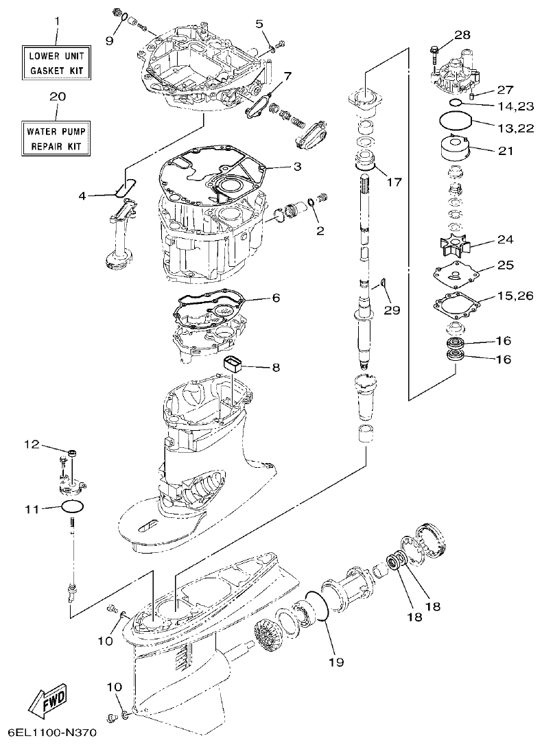 Yamaha F130AET, FL130AET REPAIR KIT 2 parts diagram